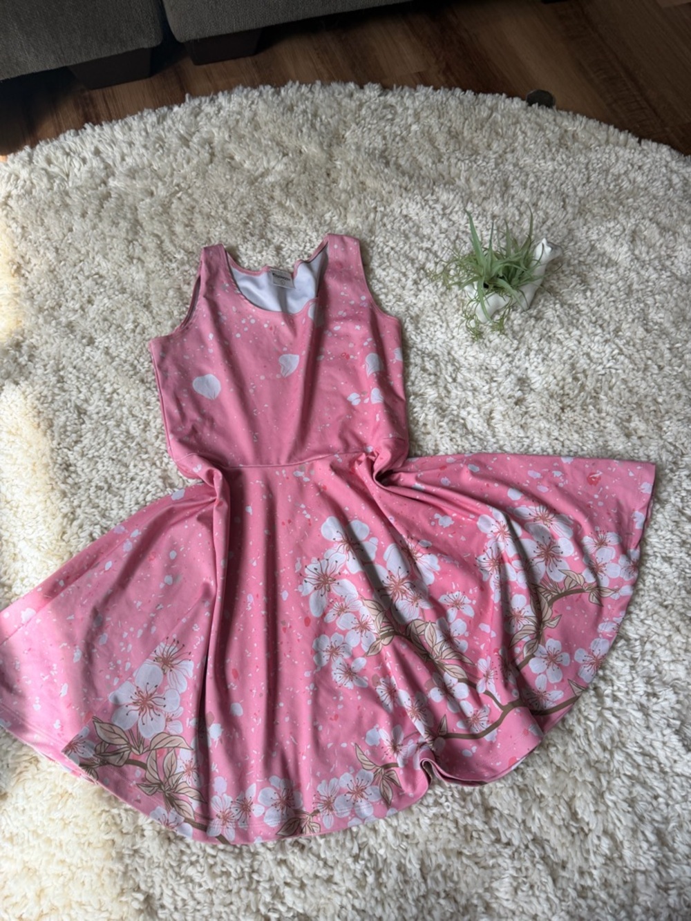 Sleeveless Pink Floral Fit-and-Flare spring Japanese blossom Midi Dress